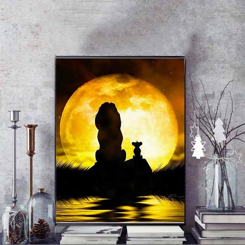 Disney 5D DIY Diamond Painting Decorations Mufasa Simba Silhouette Theme Art Painting Diamond Embroidery Rhinestone Cross Stitch Set Handmade