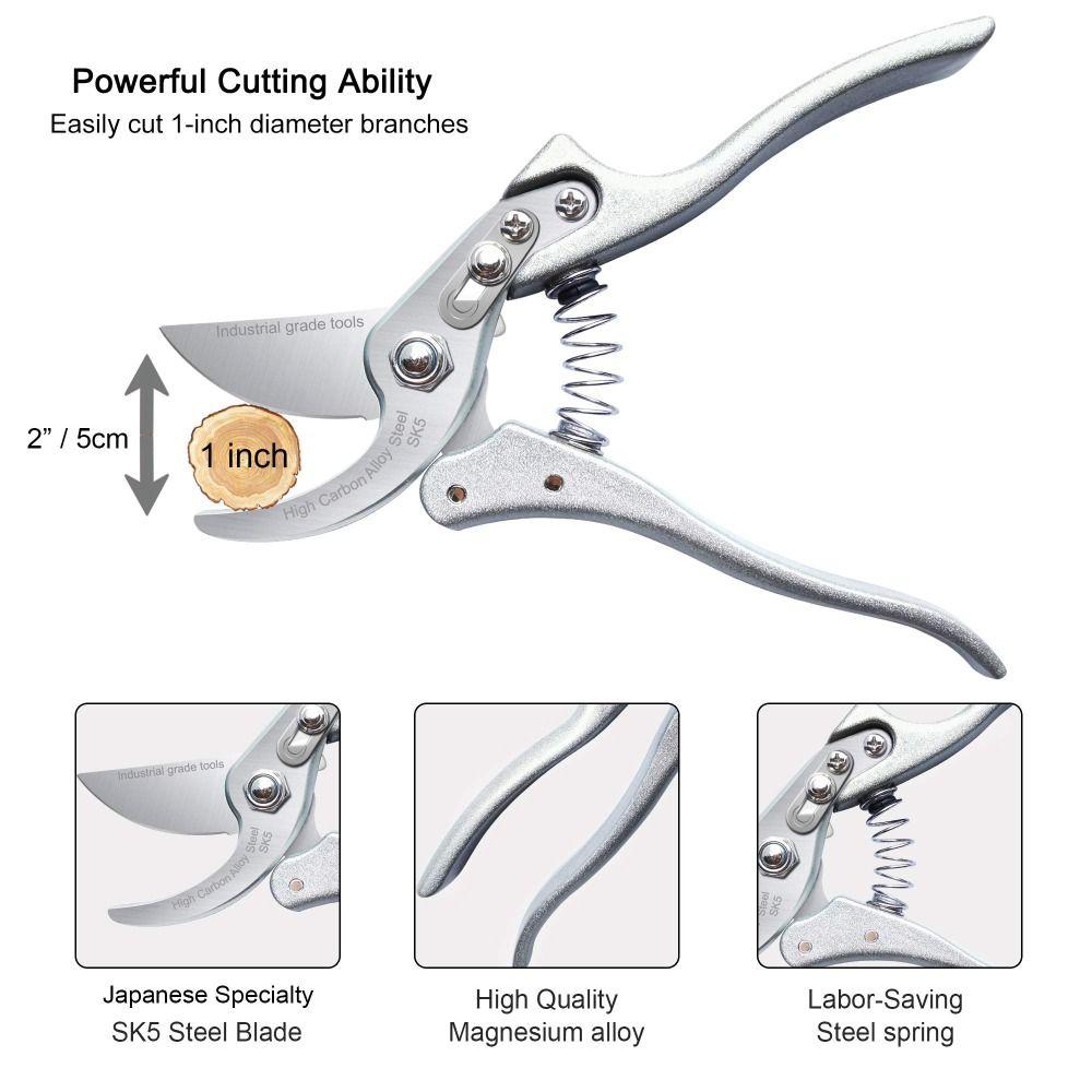 High Quality Steel Pruning Shears Rust-Resistant Snips Pruner Horticulture Tools Comfort Grip Scissors Flower