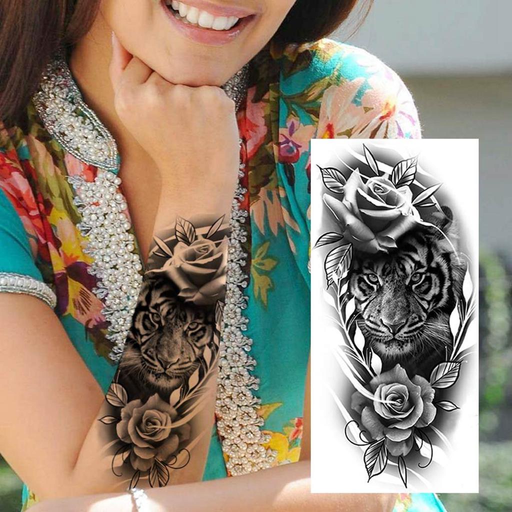 8 fogli tatuaggi temporanei tigre leone nero per uomini adulti animali realistici adesivi tatuaggio impermeabile tatuaggi guerriero gladiatore