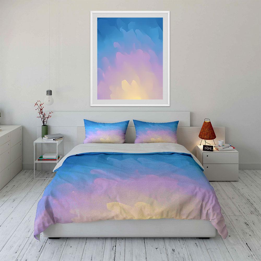 Pastel Blue Pink Yellow Watercolor Sky Duvet Cover SetSoft Gradient Cloud Bedding Includes 1 Duvet Cover And 2 PillowcaseGift