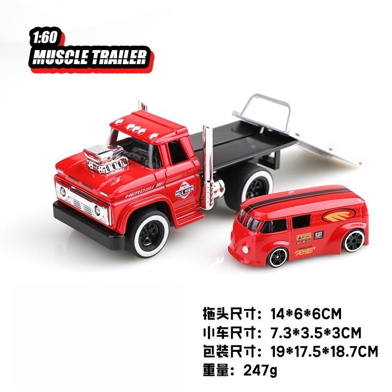 

1:60 American MUSCLE TRAILER Alloy Diecast Car Model Toys Sound Light Pull Back Metal Body Rubber Tires Trailer Toys Kids Gifts