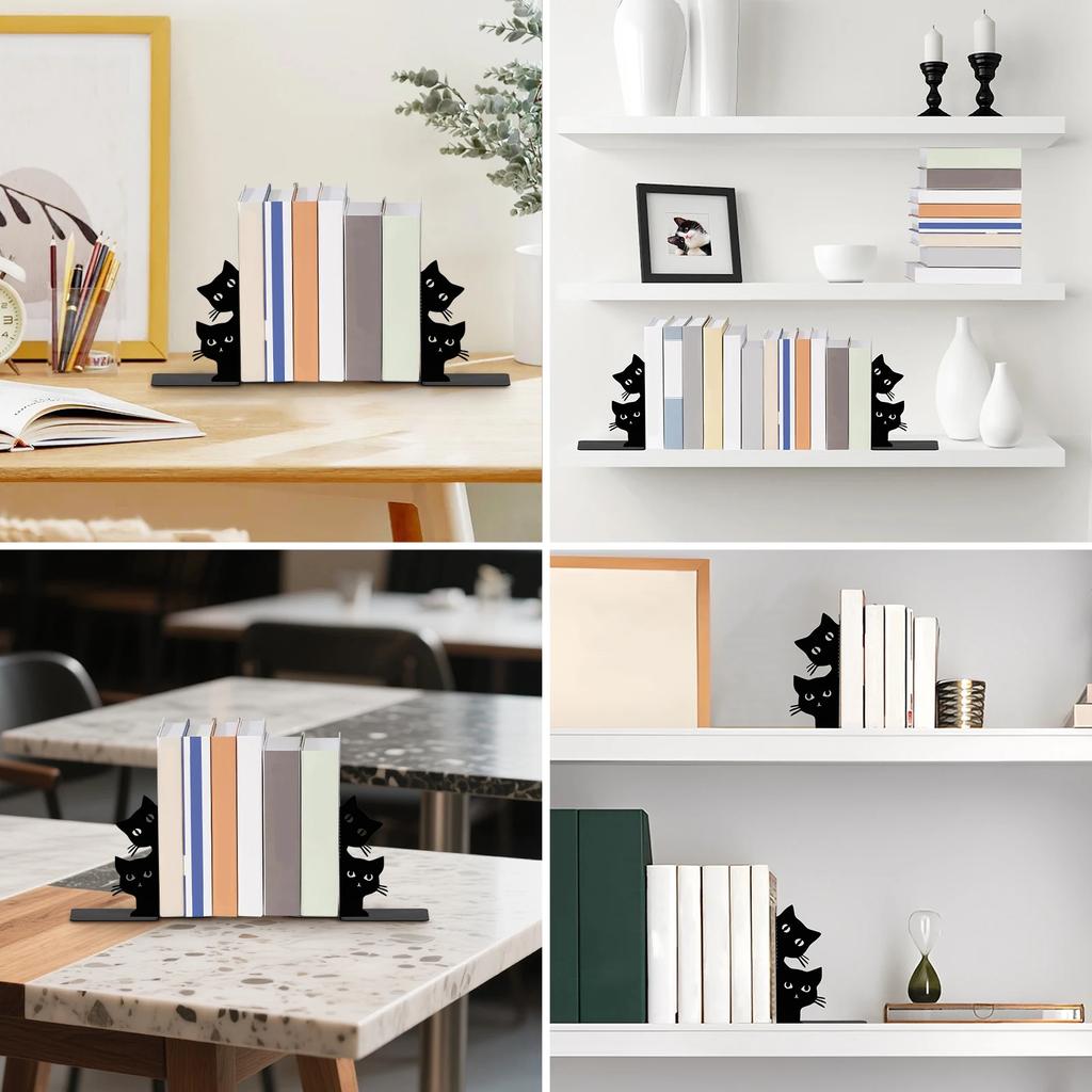 1 Pairs Peeping Cat Metal Bookend Cute Cat Decorative Desktop Book Stopper for Home Office Study Room Bookshelf Cat Lover Gifts