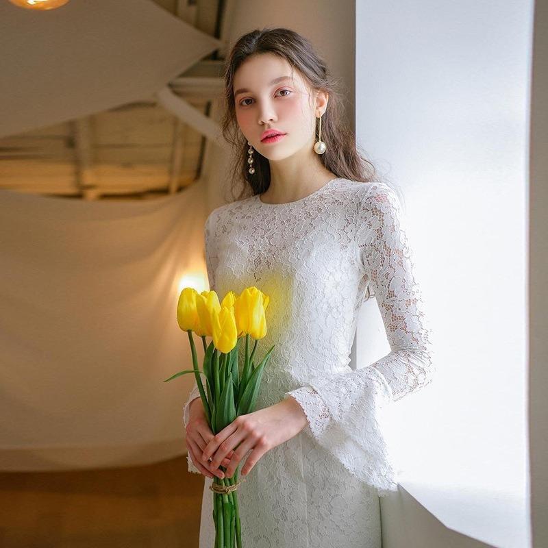 Light Wedding Dress Bridal Slim Fit Hepburn Banquet Gala Small Trailing Dress Wedding Party Elegant Dress