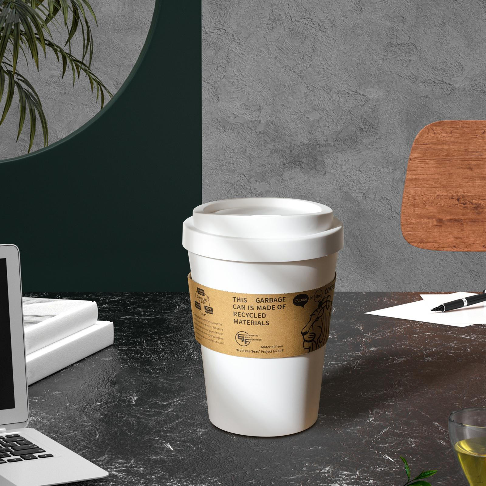 

Coffee Cup Shape Trash Can with Lid, Ornament, Creative Wastepaper Basket, Recycling Bin for Office, S