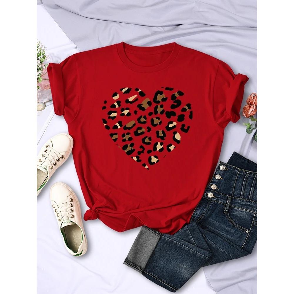 Simple Broken Leopard Heart Women Tshirt Casual Fashion Soft Fashion Clothing Harajuku Comfortable Women s Short Sleeve M