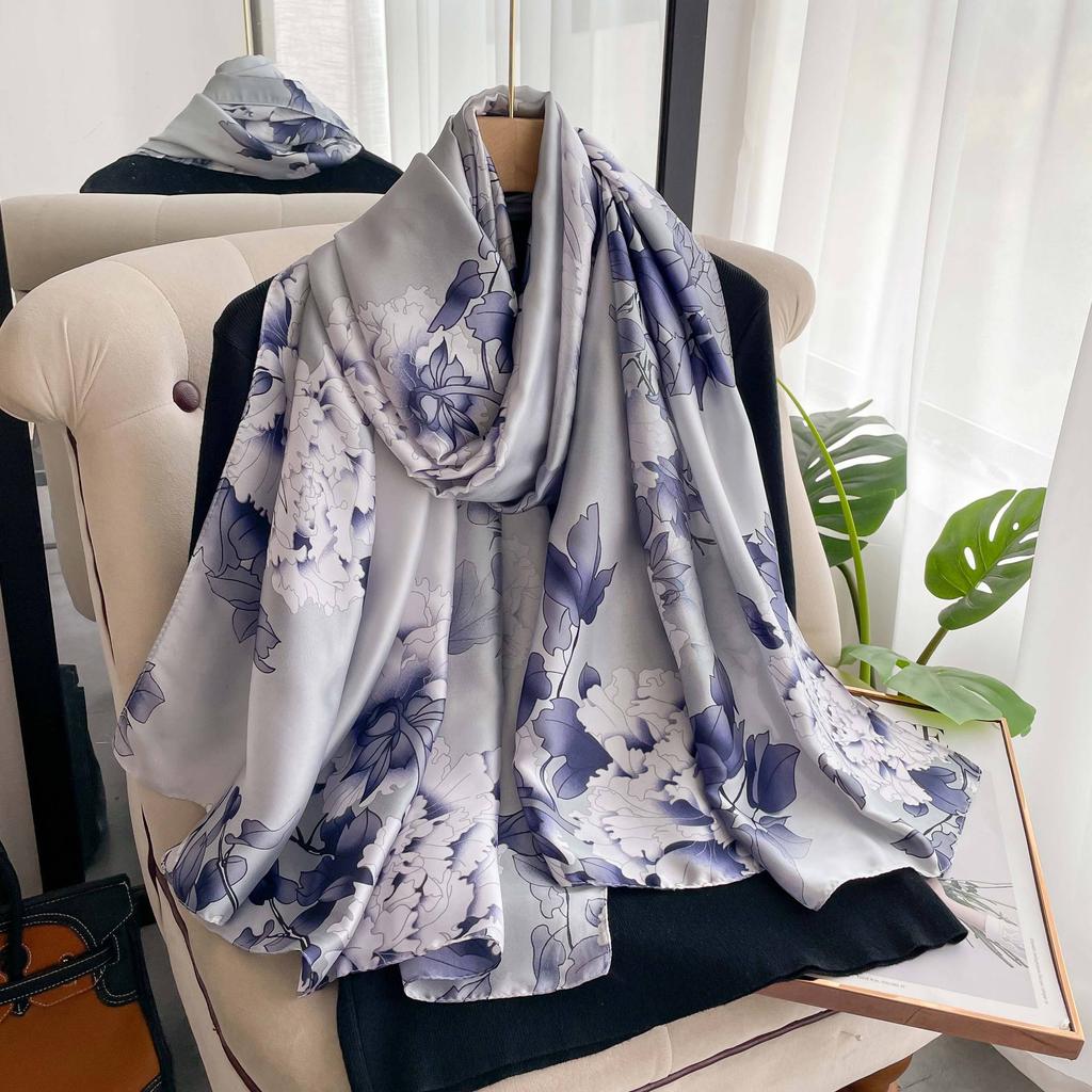 Women Scarf Silk Scarves Spring and Summer Fashion Printing Shawl Temperament Long Wrap Thin for Travel Warm Neck Sun Protection