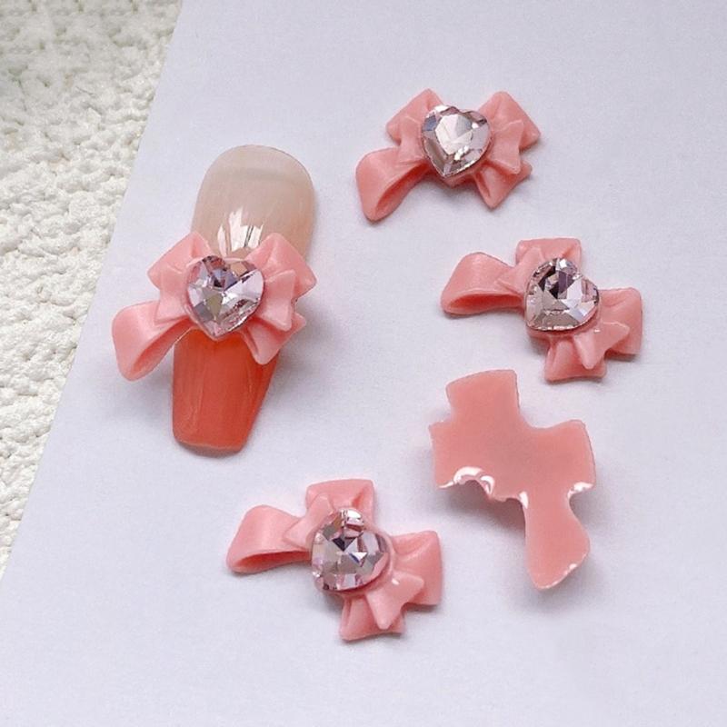 Resin Bow Nail Charm 3D Nail Charms Rhinestone Nail Art Nail Decoration Korean Style Bowknot Design for Women