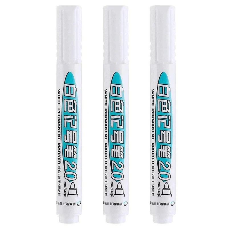 1-20Pcs White Permanent Marker Pens 0.7/1.0/2.5MM Markers Paint Pen For Plastic Leather Glass Stone Metal Art Painting Supplies