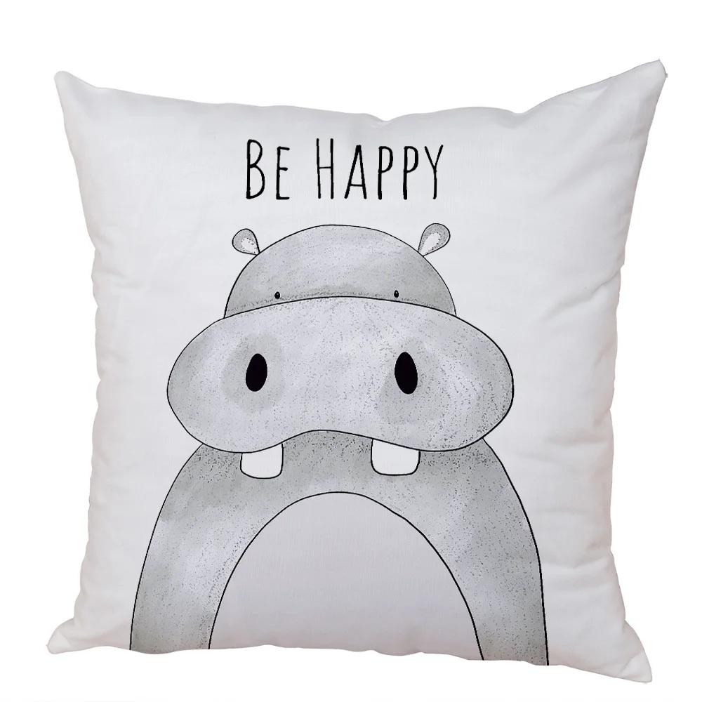 Nordic Zebra Hippo Giraffe Lion Crocodile Pillow Case Decor Animal Cushion Cover for Sofa Home Peach Skin Pillowcase 45x45cm