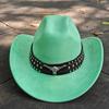 Retro Suede Leather Western Cowboy Fedora Hat For Men Women Bull Head Accessories Fashion Travel Party Hat Denim Hat Sombrero