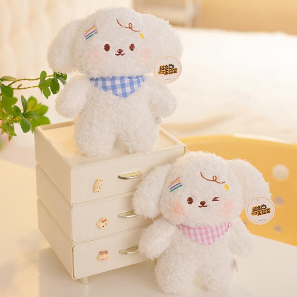 Wear Scarf Small Dog Plush Doll Puppy White Dog Doll Creative Little Dog Plush Toy  Children's Toy