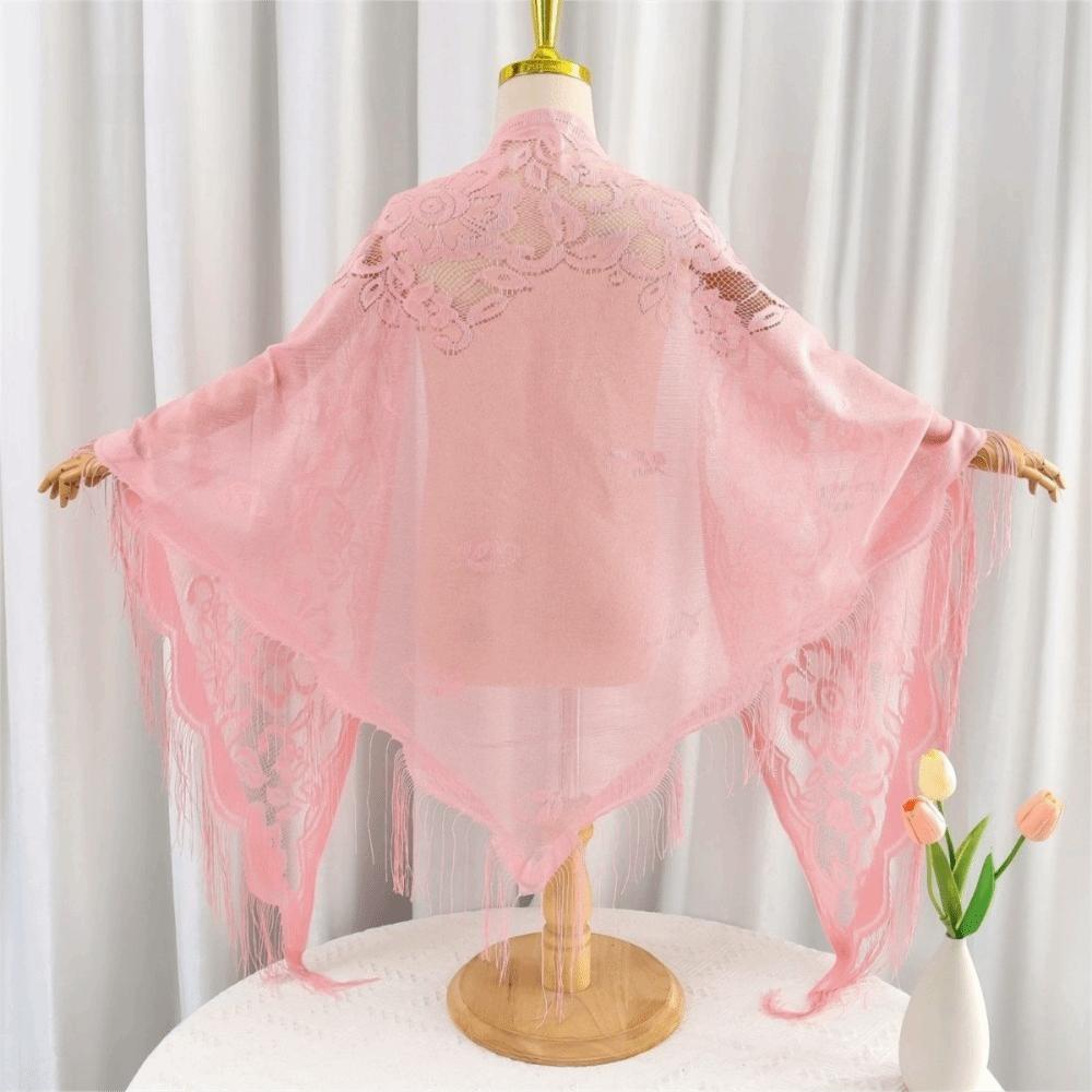 Einfarbiger Tüllschal Hohlquasten-Schal Neue V-Ausschnitt Strickjacken