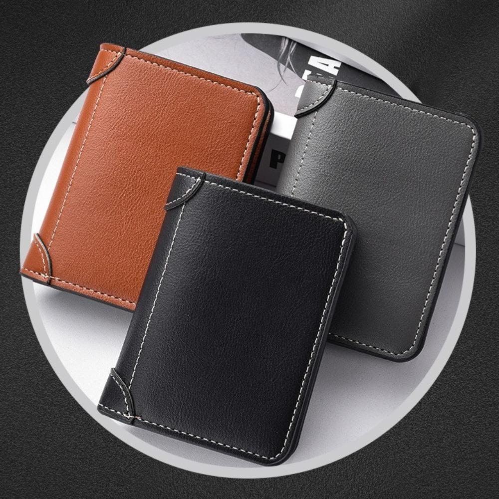 Slim Business Clutch Bag Thin PU Leather Card Holder Minimalist Men Short Wallet  Travel