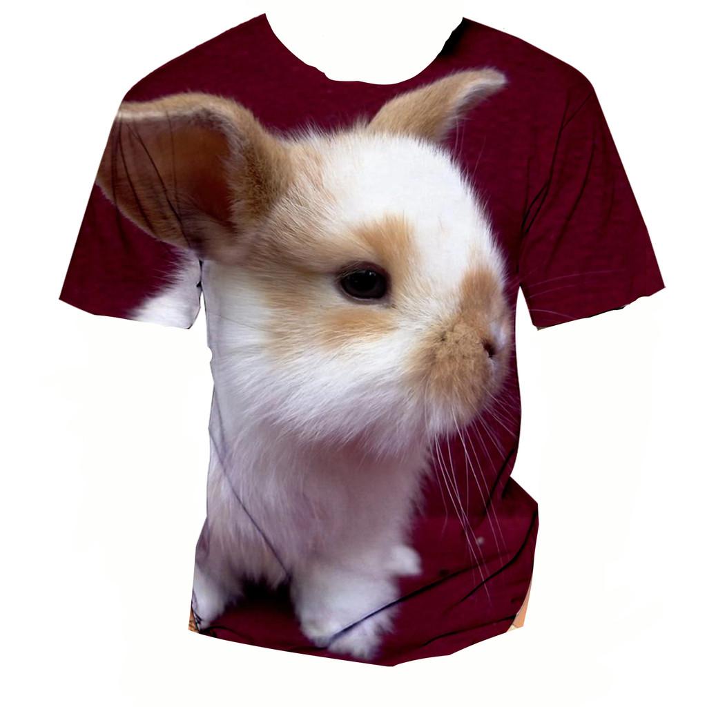 3D Rabbit Print Short Sleeve Tee Summer Kid Apparel For Daily Entertainment Outdoor Trip Weekend Family Relax Time