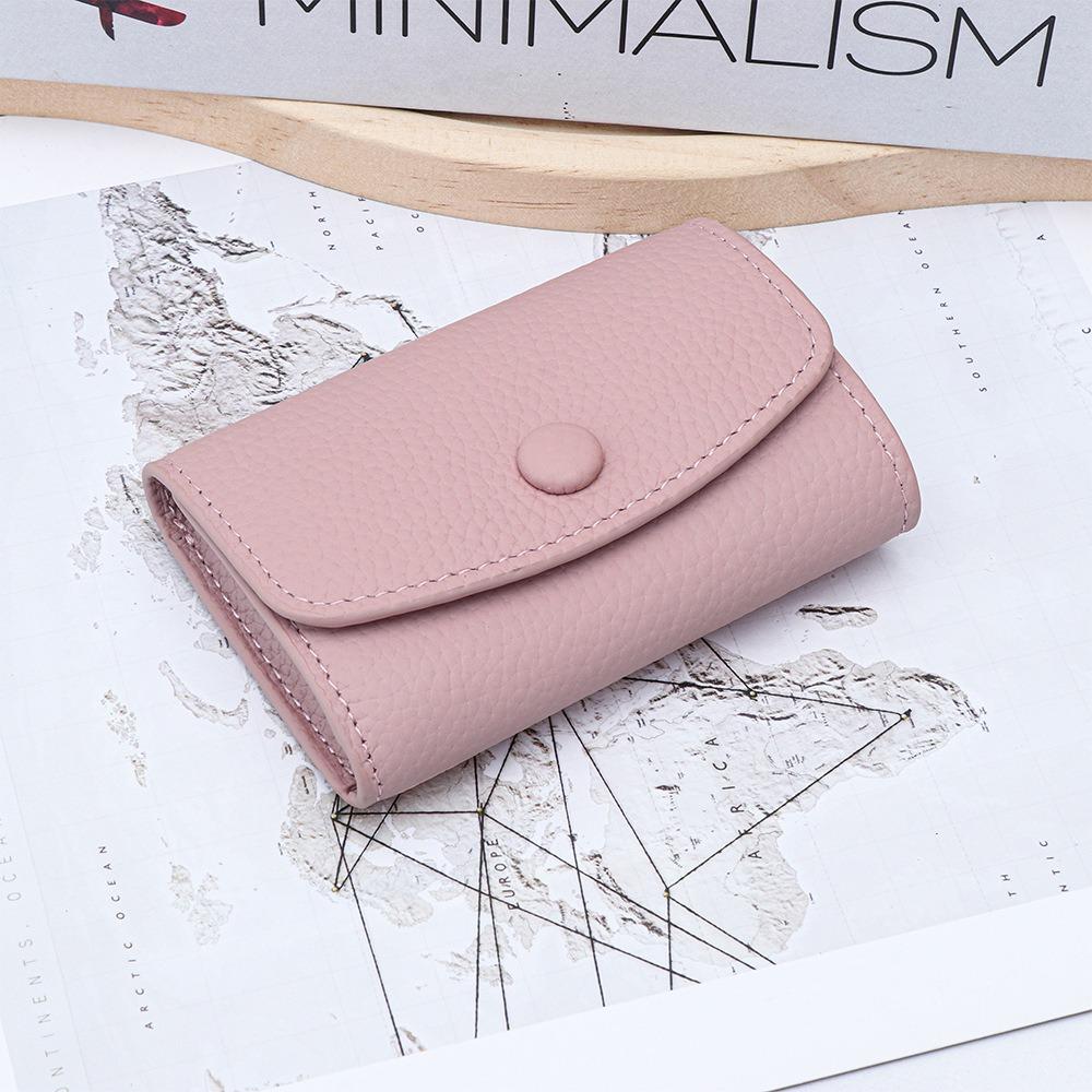 

Short Style Genuine Leather Wallet Compact Size Large Capacity Coin Purse First Layer Cowhide Foldable Card Storage Bag рожевий