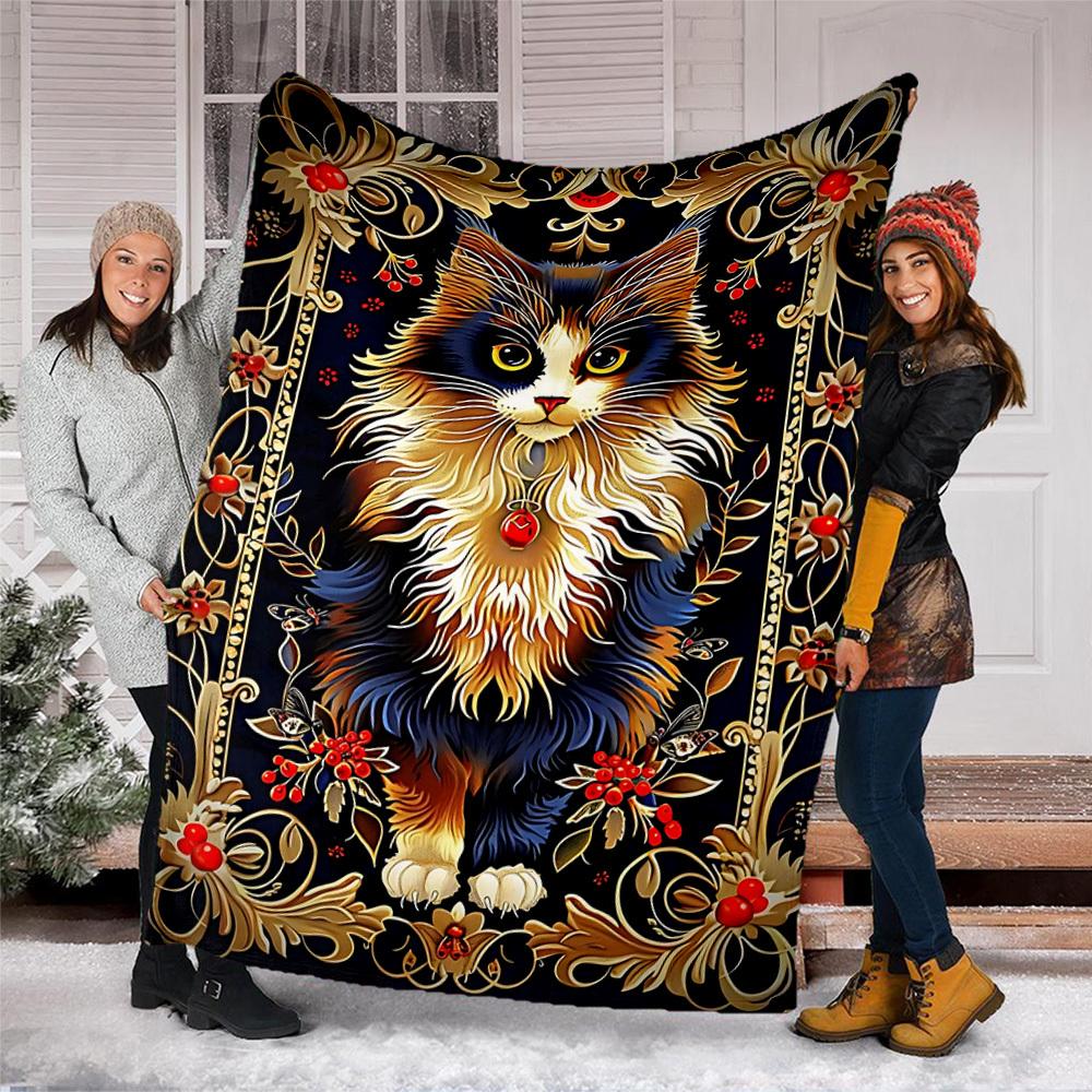 1pc Cat Ornament Print Outdoor Blanket, Lightweight Polyester,
