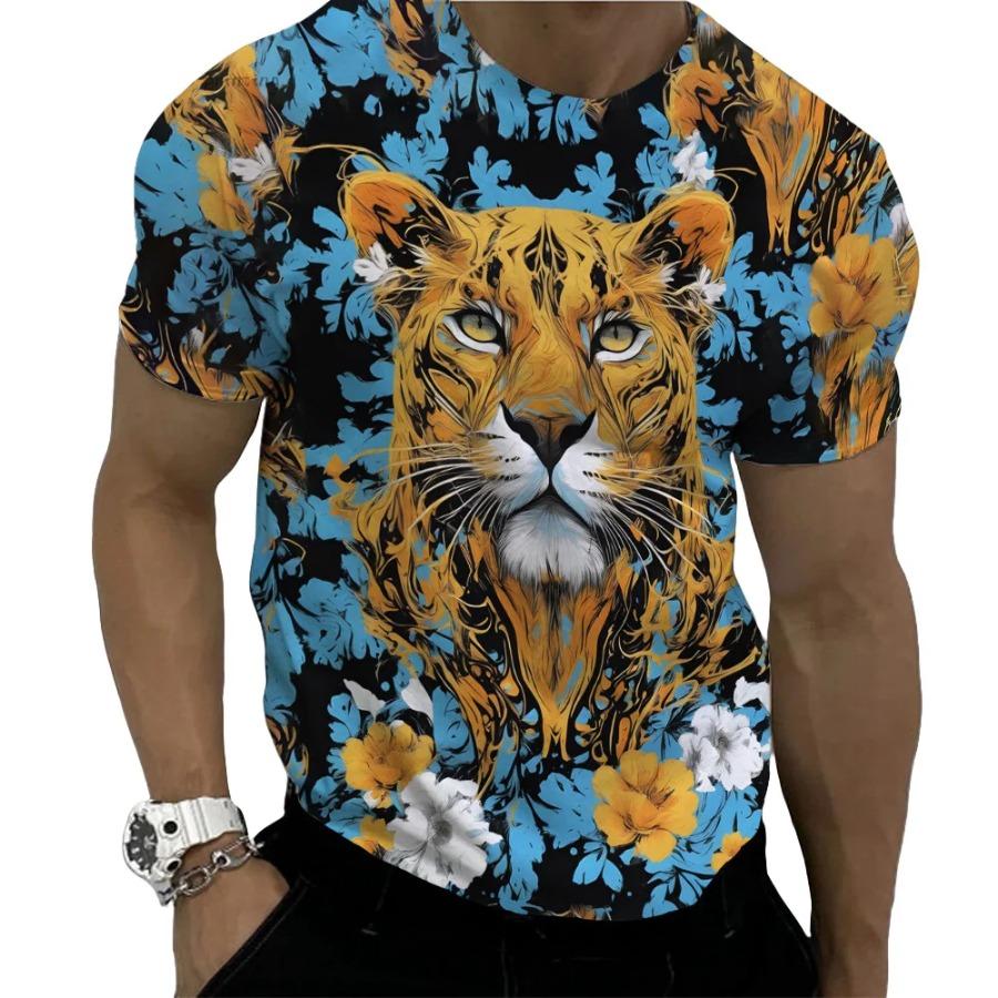Herr Sommar Lejontryck Kortärmad Lejon Grafiska T-shirts Herr Sommarkläder T-shirt Herr Kortärmade T-shirts