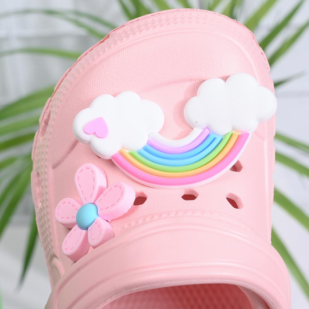 Girl's Casual Hole Slippers Shoes Cute Rainbow DIY Desgin, Breathable Non-Slip Sandals for Indoor Outdoor Beaches Garden Shoes