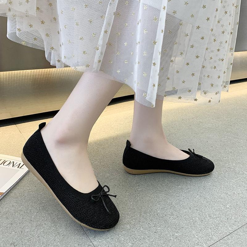 Fashion Comfortable and Elegant Slip On Women's Knitted Mesh Breathable Shoes Summer Casual Shallow Hollow Cheap 39 Flat Ladies Footwear
