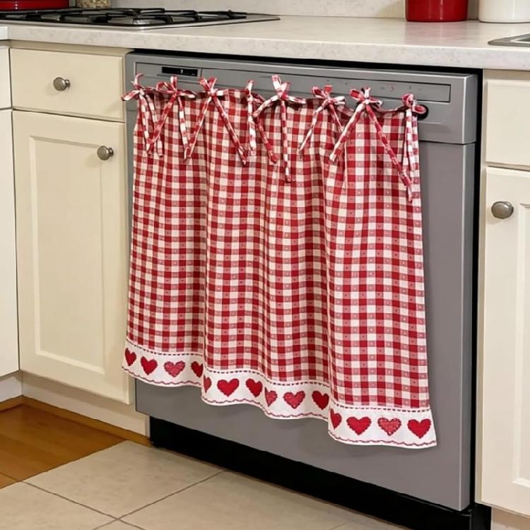 Charm Hand Stitched Oven Cover Curtain With Hide Feature For Farmhouse Kitchens