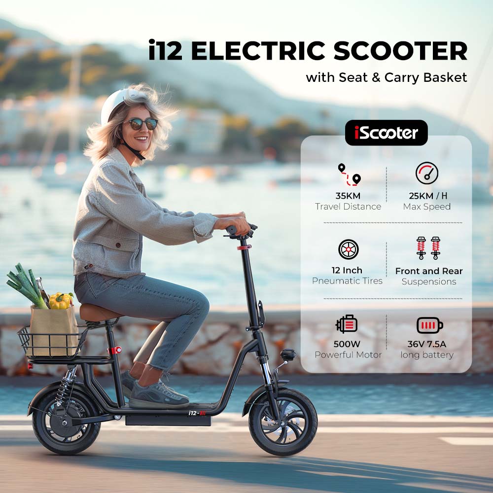 Electric Scooter iScooter I12 500W Motor 36V7.5Ah Lithium Battery Max Speed 25km/h 35km Max Range