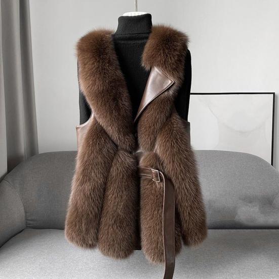 Women Winter Vest Coat Thick Fluffy Fur Cozy Faux Solid Color Sleeveless Button