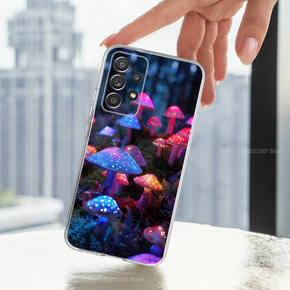 Trippy Plant Mushroom Case For Samsung A51,30,71,S9,Ultra,Lite,S22,10,20,FE,23,21,PIus,Transparent, Silicone