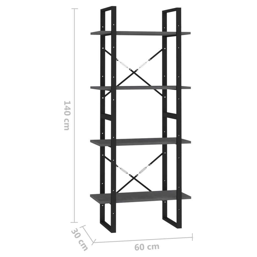 Bookshelf 4 Shelves Grey 60 x 30 x 140 cm Solid Pine Wood