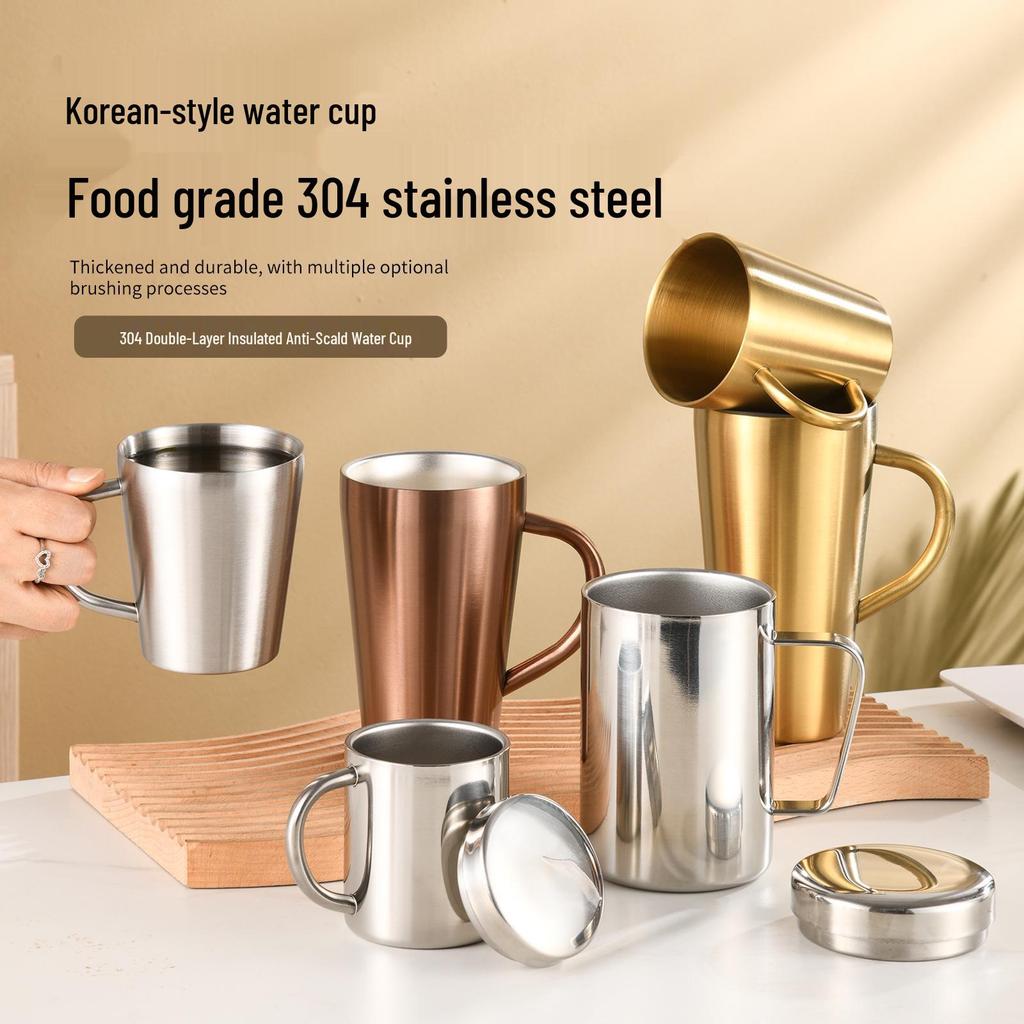 Tasse en Acier Inoxydable Double Paroi Plaqué Titane avec Poignée - Anti-Brûlure, Isolation Thermique pour Café, Thé et Eau