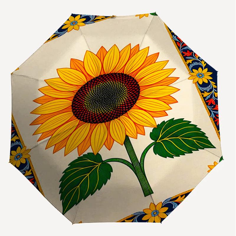 1pc Sunflower Pattern Automatic Open/Close Umbrella with Windproof, 8-Rib Sturdy Canopy, Durable Ribs, Fashionable Design1220A