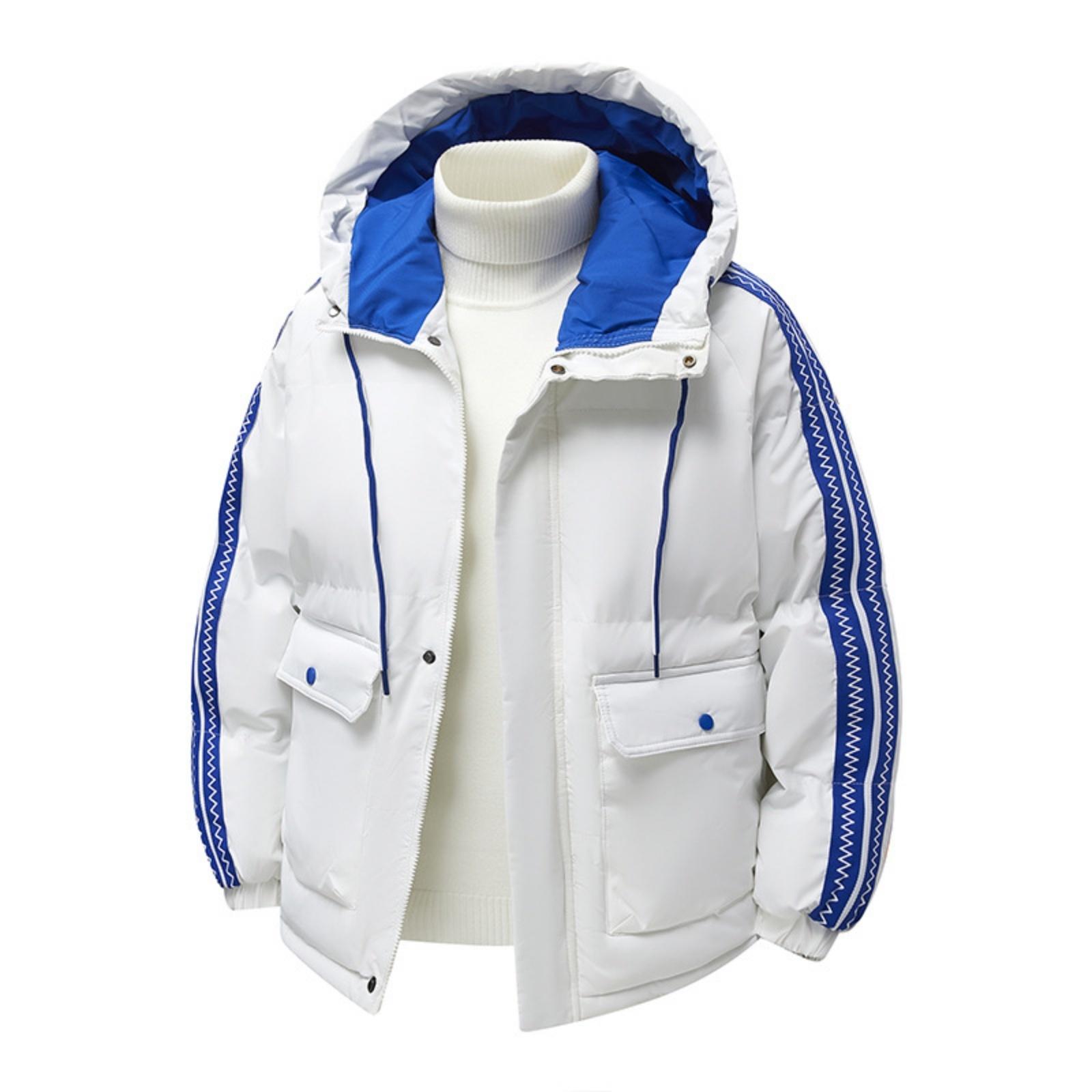 

Мужская повседневная однотонная модная куртка на шнуровке с хлопковой подкладкой, мужская свободная куртка с капюшоном, утолщенная, теплая, с большим карманом, на хлопковой подкладке XL белый