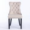 Dining Chairs Set of 2, Hand-Tufted Velvet, Back with Gold Thread Geometric Pattern, Nailhead Trim & Metal Pull Ring, Solid Wood Legs, DE2201BG