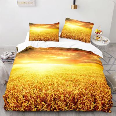 Wheat Field Landscape Duvet Cover Queen Golden Wheat Ears Bathed In Sunlight Quilt Cover Farm Theme Bedding Set Warm And Nice