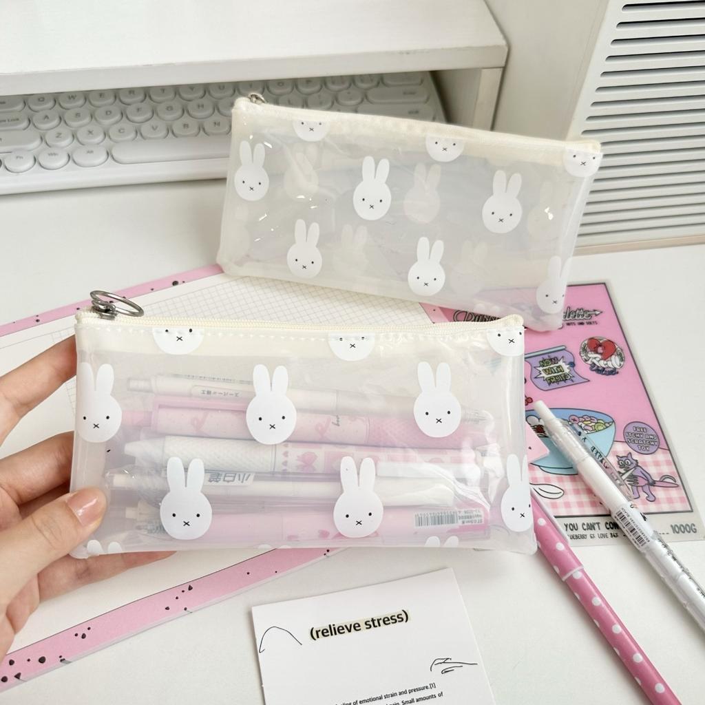 Kawaii Cute Miffy Rabbit Pen Case PVC Printed Stationery Bag Fashionable Student Transparent Pen Case Waterproof Storage Bag