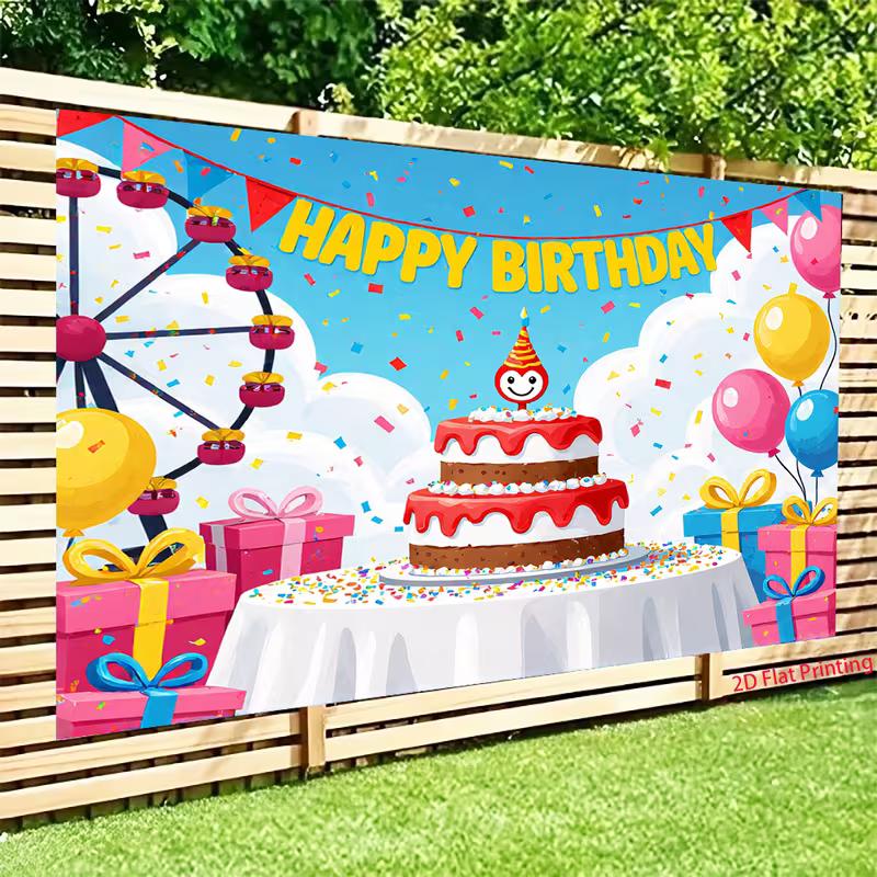 2D Freizeitpark Geburtstag Hintergrund Cartoon Riesenrad & Kuchen Hintergrund für Kinder