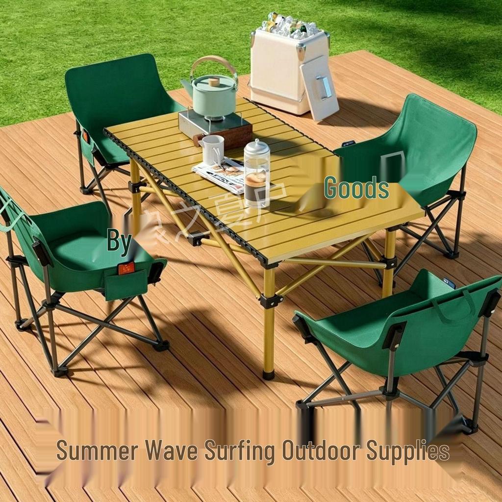 Portable Outdoor Folding Table and Chairs Set - Compact Egg Roll Design for Camping and Picnics