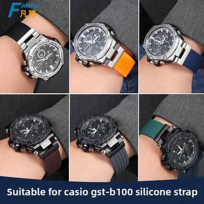 For Casio Gst-b100 Watch Strap Silicone Men GST-W300 210 400G S130 S310 S330 B100 Band Metal Adapter Modified Rubber Watchband