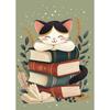 1pc Frameless Canvas Painting  Cartoon Cat with Books Poster Print Canvas Painting Wall Art Picture Library Bookstore Room Decor