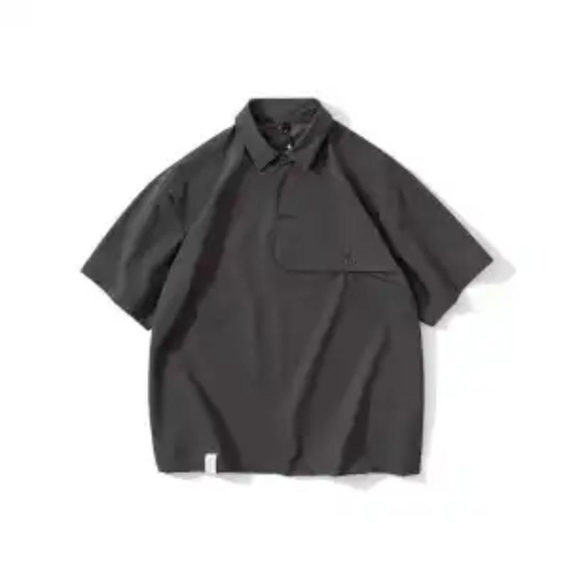 Men's Oversized Polo Shirt Casual Loose Fit Short Sleeve With Pocket Khaki
