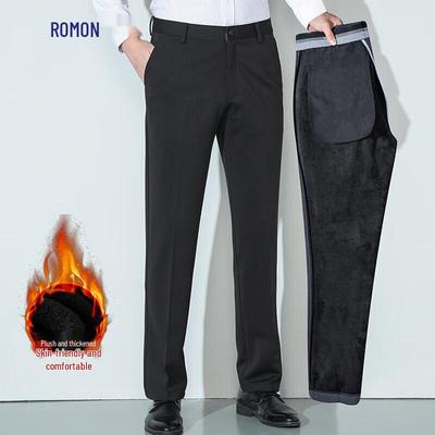Men's Fleece Lined Wrinkle-Free Stretch Straight-Leg Dress Pants
