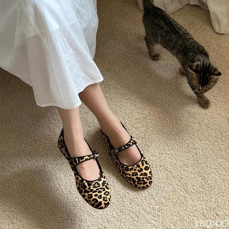 Damen Luxus Mary Jane Schuhe retro runde Zehenpartie flache Schuhe flacher Ausschnitt Ballett Einzel-Schuh Mode Leopardenmuster Damen flach