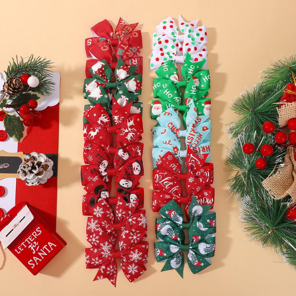 Christmas Snowflake Elk Red And Green Children'S Hair Accessories Set Holiday Headgear Vintage Dovetail Hairpin 4790