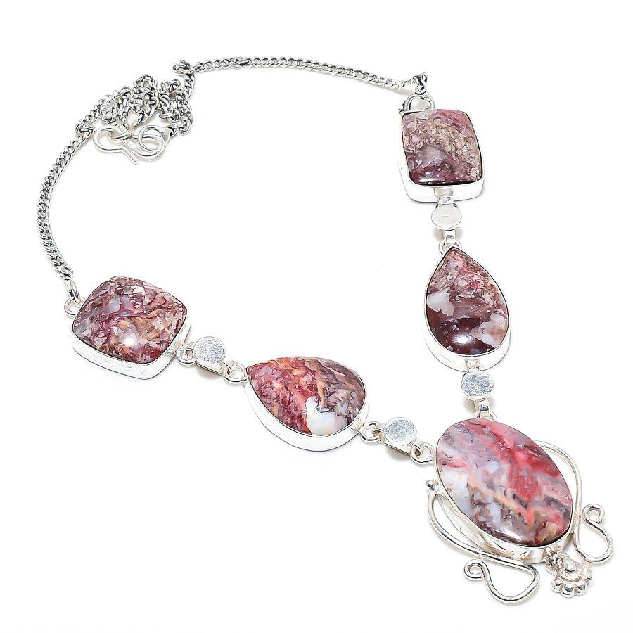 

Silver Leaf Jasper Gemstone 925 Sterling Silver Jewelry Necklace 18 k7S38