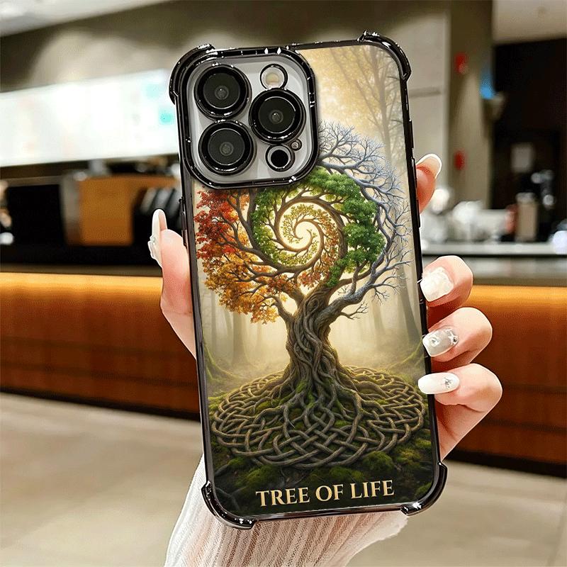 Tree of Life Space Soft Phone Case For iPhone 15 16 17 Air 14 Pro Max 16E Plus 13 12 Mini Plating Anti-Fall Fundas