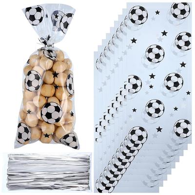 50/100pcs Soccer Treat Bags Football Party Cookie Candy Gift Bag with Ties Kids Sports Theme Birthday Decoration Favors Supplies