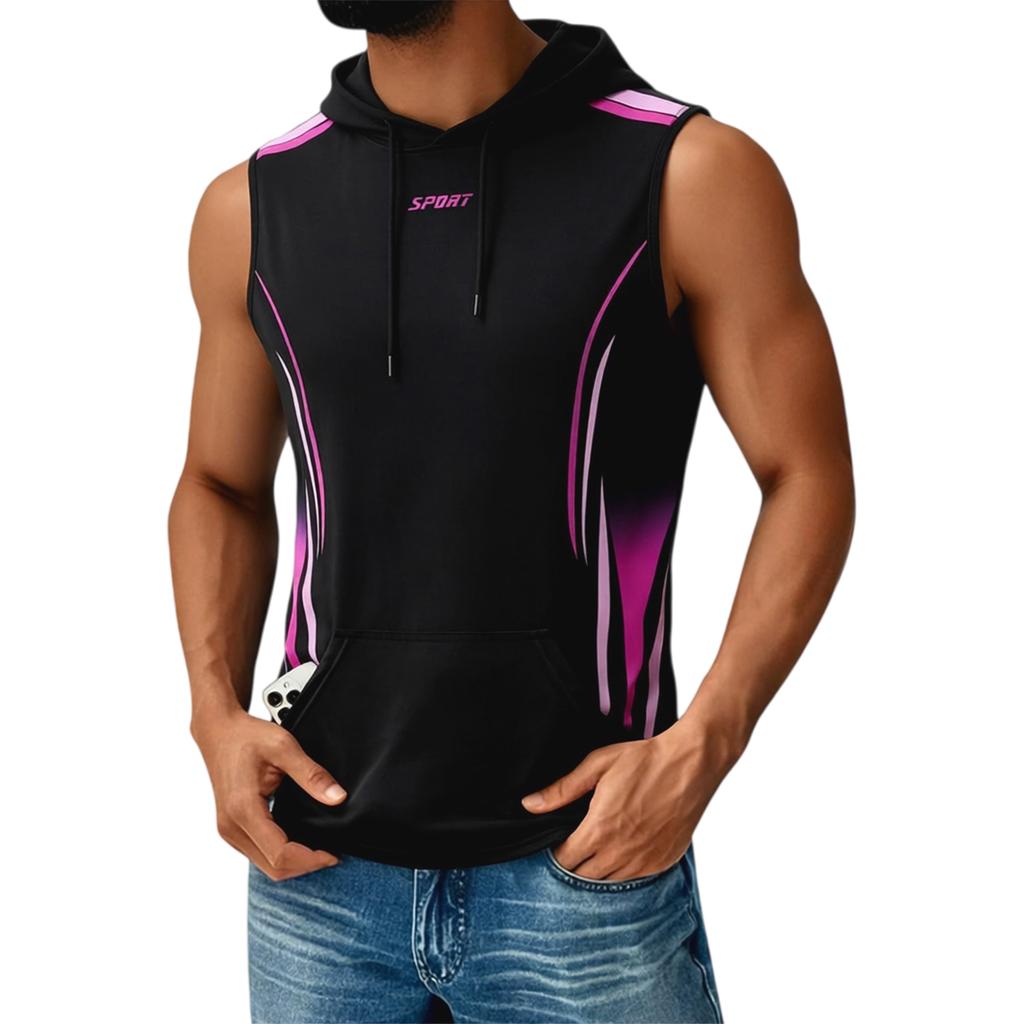 Herren Bedrucktes Kapuzentop Mit Taschen Herren Freizeit Sport Schnelltrocknendes Ärmelloses Top