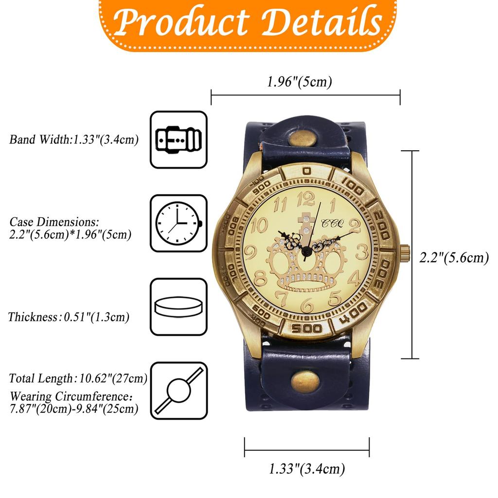 Unisex Punk Watch with Leather Waterproof Analog Display with Crown and Quartz Genuine Leather Motorcycle Fashion Watch Perfect Gift for and Day