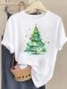 (Asian Size) watercolor tree style Tee Top Christmas Festival New Year Clothing T Shirt Women Fashion Print Female Woman Short Sleeve Graphic T-shirts