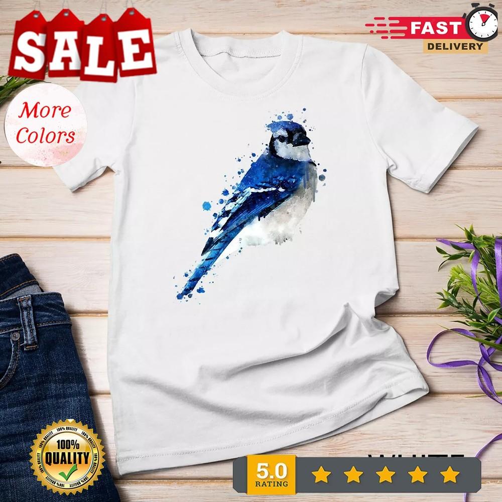 2025/Watercolo wbr/ ur blue jay bird artistic animal painting Premium Unisex T-shirt Unisex T-Shirt M