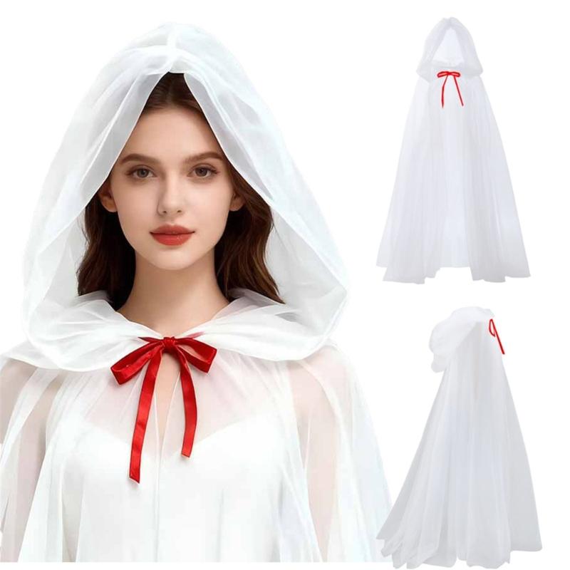 Elegant Transparent Witch Costume Cloak for Adults Teens Halloween Party Role Play Dressing Up